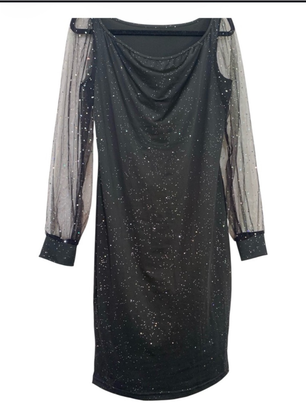 Black Sparkle Mesh-Sleeve Dress -Elegant Evening Dress size XL unbranded bodycon